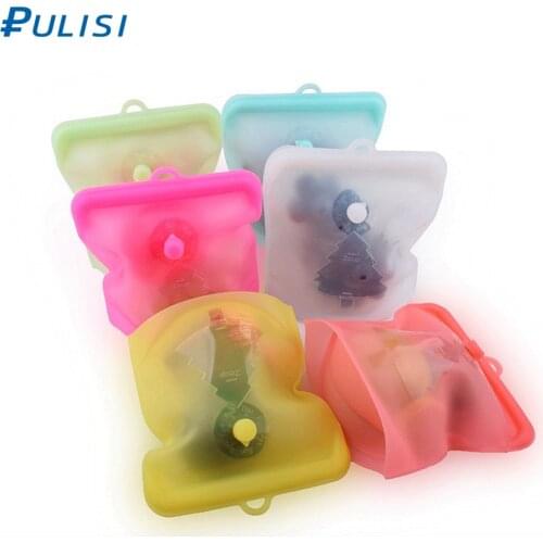 PULISI Food Grade Silicone Fresh Seal Storage Bag Reusable Leakproof Containers Snack Saver Bag Sandwich Storage Bag 500ml