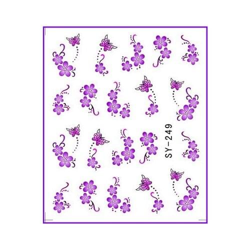 1X Water Transfers Stickers Nail Decals Stickers Water Decal Purple Butterfly Flower SY249
