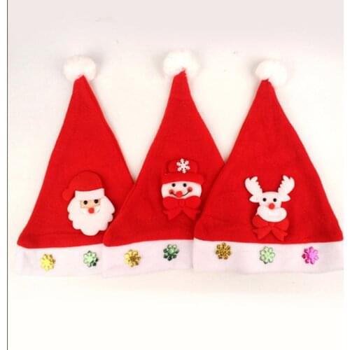 Selling 5PCS Christmas hat Santa Claus decoration cap Child adult Christmas Eve headdress Felt snowman reindeer design LED light