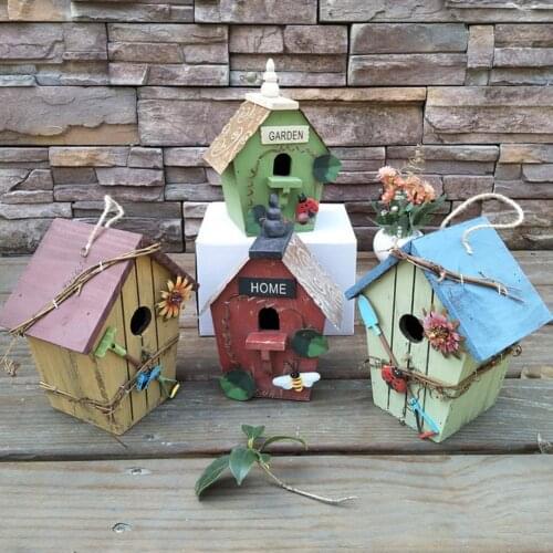 Bird House Birdcage Painting Outdoor Garden Hanging Cottage Feeder Nest Crafts