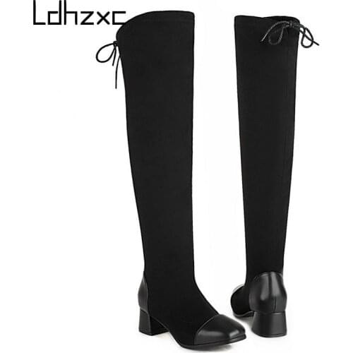 LDHZXC Warm Winter Boots Women Slim Stretch Lycra Platform High Boots Ladies Long Boots Winter Shoes Over The Knee Boots