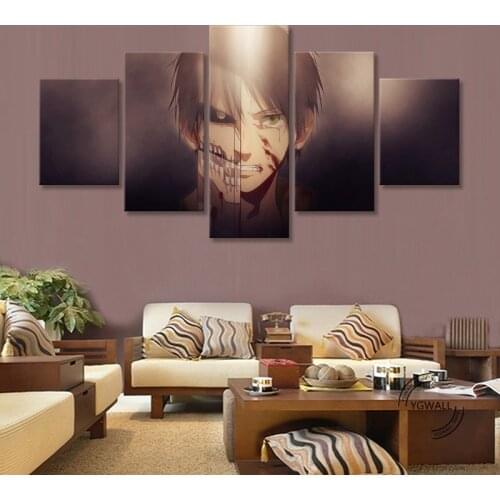 Shingeki No Kyojin Eren Yeager Canvas Paintings Wall Artwork Prints 5 Pieces Poster Pictures Home Decoration Modular