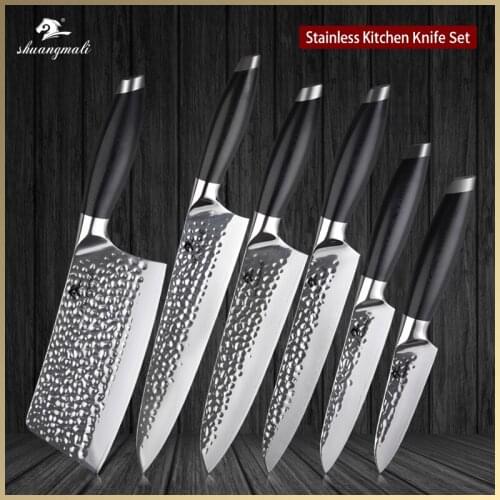 Shuangmli 6PCS Kitchen Chef Knife Set Forged 440C Stainless Steel Home Cooking Knives Set Paring Cleaver Slicing Chef Knife