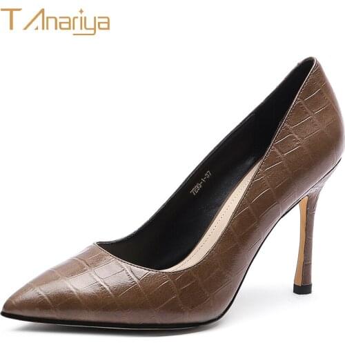 Tanariya New spring/autumn 20 brown leather cowhide shoes with pointed toes ladies high heels women shoes woman pumps