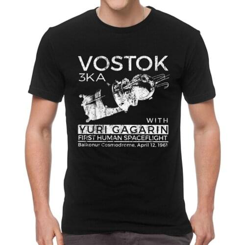 Vintage CCCP Vostok Tshirts Men Unique Tees Top Cotton T Shirt Short Sleeve Soviet Union Yuri Gagarin USSR Spacecraft T-shirts