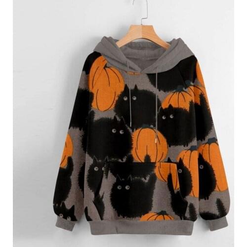 FESTY KARY Fashion 2021 Halloween Wear Women Hoodies Pumpkin Printing Long Sleeve Warm Sweatshirts for Girls Female Pullovers