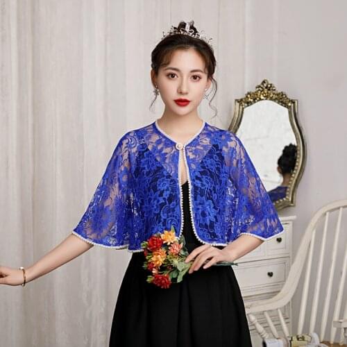 Women Lace Jacket 2021 Evening Wraps Bridal Wedding Party Bolero Pears Beaded With Brooch
