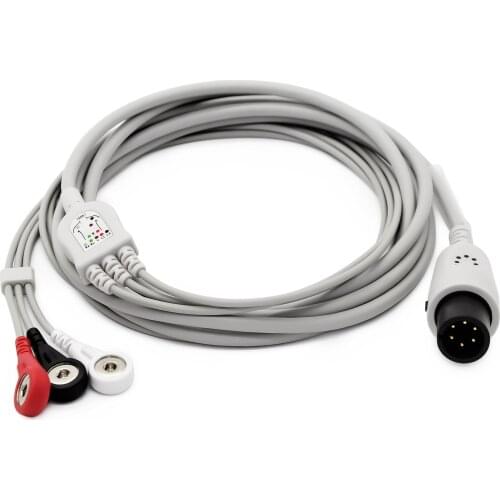 Zoll 6 Pin One Piece 3 Lead ECG Cable,Snap,AHA