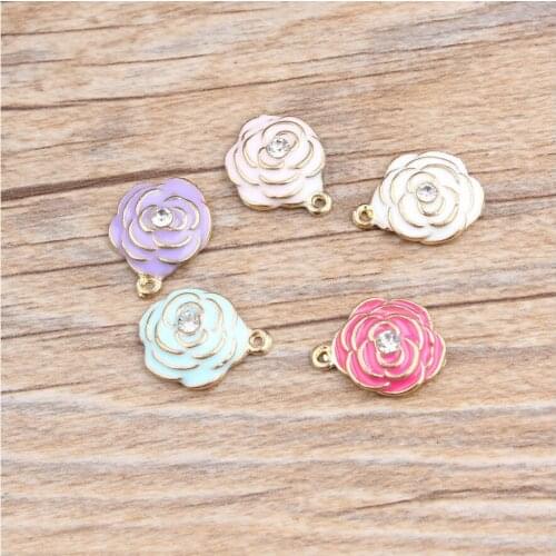 10pcs DIY Rhinestone tea flower enamel charms handmade jewelry making findings hair ornament material alloy pendant accessories