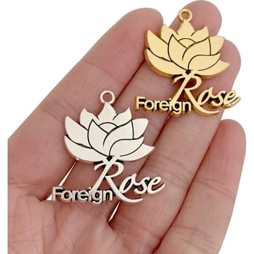 10 x Antique Gold/Silver Color "Foreign Rose" Lotus Flower Charms Pendants for Necklace Jewelry Making Accessories 34x32mm