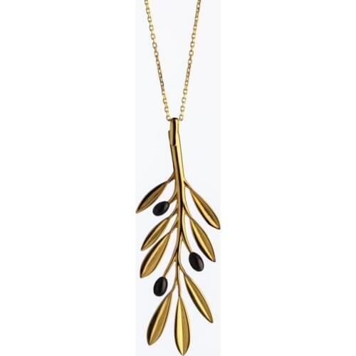 18K Gold Olive Branch with Leaves Necklace Handmade of Gold pure Handmade Designer Fine Jewelry for Women Pendant Necklace Real