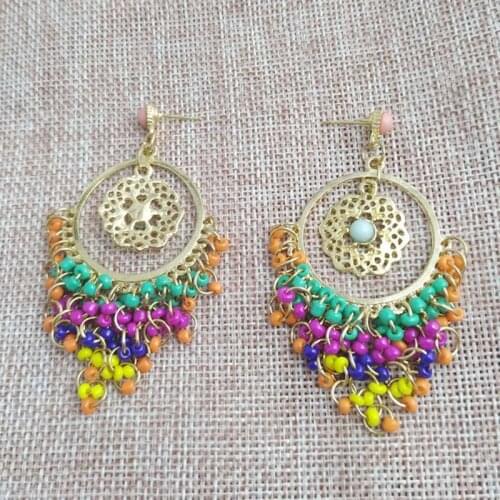 2021New Openwork carved earrings ethnic Turkish Indian style earrings color resin rice beads ladies boho style party jewelry
