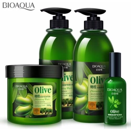 4Pcs/lot Olive Hair Care Set Anti-Dandruff Hair Shampoo Essential Oil Curls Enhancer Hair Mask Repair Frizz For Dry Damaged Hair