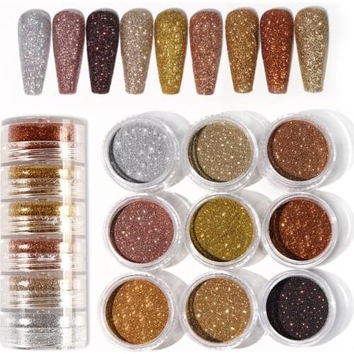 6 Colors/Set Nail Art Crystal Diamond Powder Shiny Paint Glitter Gold Silver Dust Accessories For DIY Manicure Design Decoration