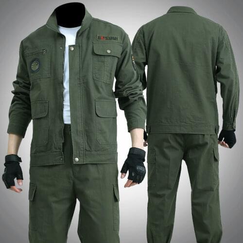 Army green cotton construction site welding clothing wear-resisting anti ironing clothes suit men mechanics tooling work uniform