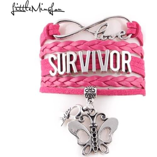 Little MingLou 2 styles Infinity Survivor Bracelet Ribbon Butterfly Charm Awareness men bracelets & bangles for Women Jewelry