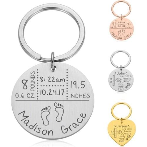 3 Style Baby Keychain New Born Baby Key Chains Gifts Name Date Of Birth Weight Time Height Cute New Mom Dad Keepsake Key Rings