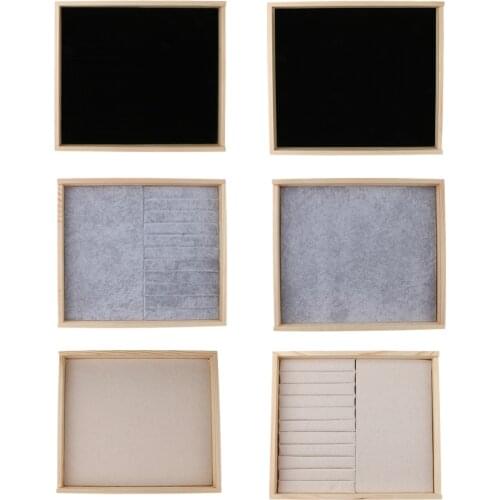 Wood Velvet Jewelry Organizer Display Trays Ring Necklace Holder Storage Showcase