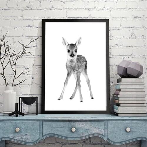 Baby Animal Deer Canvas Art Print Wall Picture Black and White Animal Deer Canvas Painting Nordic Poster Nursery Art Decor