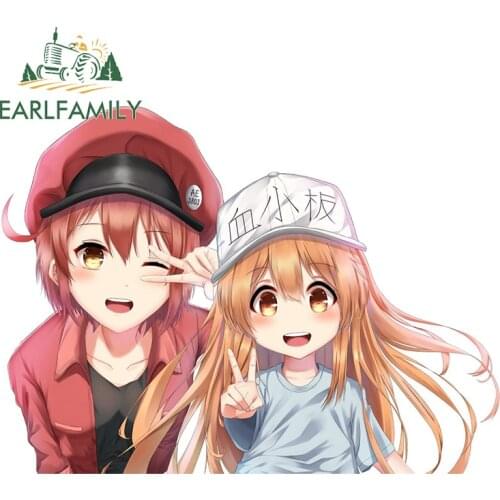 EARLFAMILY 13cm x 9.5cm for Hataraku Saibou Anime Car Sticker Occlusion Scratch Decal Refrigerator Waterproof Car Door Protector