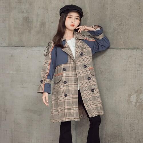 Girls Elegant Plaid Trench Coat 10 12 years Double-breasted Long Windbreaker Teen Girls Outfit