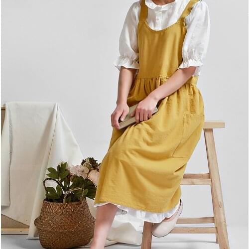 Apron Kitchen Washed Cotton Linen Aprons For Cooking Baking Flower Shop Garden Work Clean Apron Dress For Woman Uniform Lady