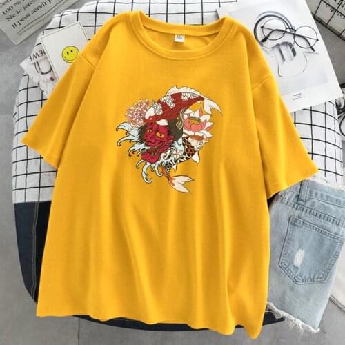 Red Koi Fish Harajuku Printing Womens T-Shirts Hip Hop Oversized Tshirt Breathable Summer Tops Vintage Loose Tee Clothes Women