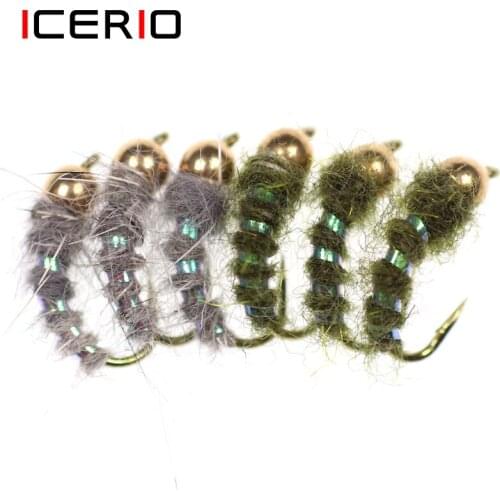 ICERIO 6PCS Caddis Nymphs Stonefly Tying Hook Trout Fishing Fly Lures