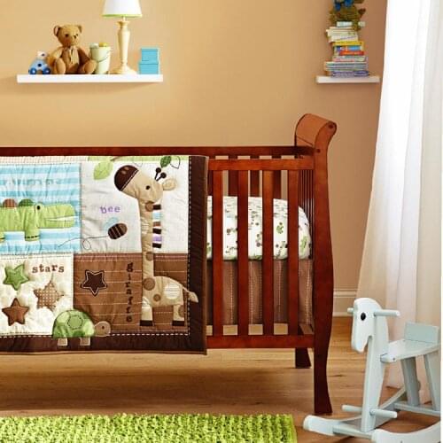 6PCS Baby Crib Cot Bedding Set Crib ropa de cuna Bumper Sheet Dust Ruffle,include(bumper+duvet+bed cover)