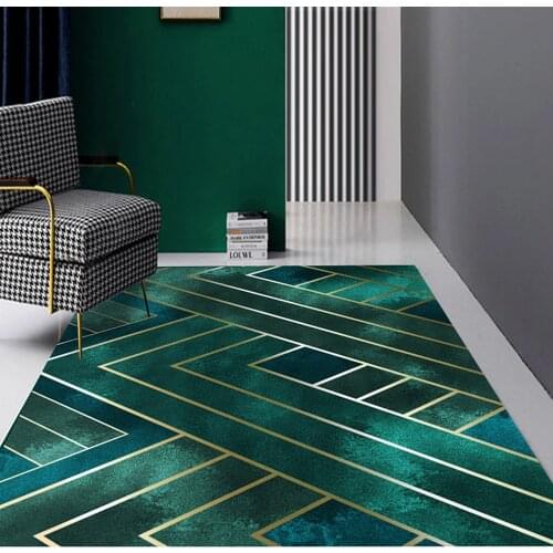 Nordic Modern Luxury Gold Line Dark Green Carpet Modern 3D Geometric Pattern Home Area Rug Floor Mat Bedroom Table Coffee Simple