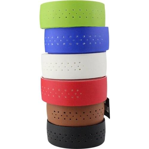 Bicycle Handlebar Tape Mountain Road Bike PU Leather Perforated Belt With 2 Plugs Breathable Handle Bar Wrap Straps