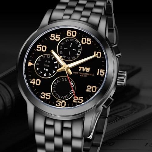 2021 Fashion Luxury Black Wristwatches Men Dual Display Quartz Watch Men Multifunction Sport Watches TVG Clock Relogio Masculino