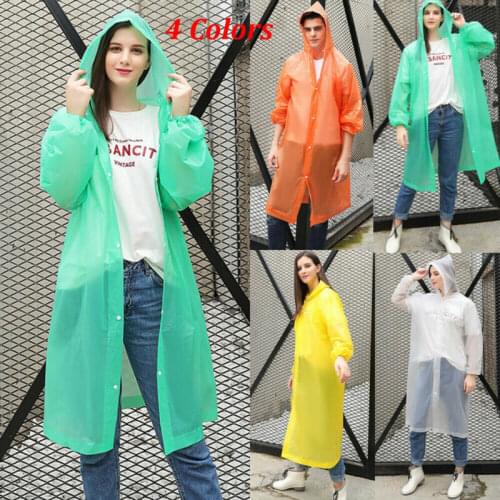 Fashion Clear See Through Raincoat Transparent Waterproof Hooded Rain Coat EVA Outdoor Women Men Adults Raincoat