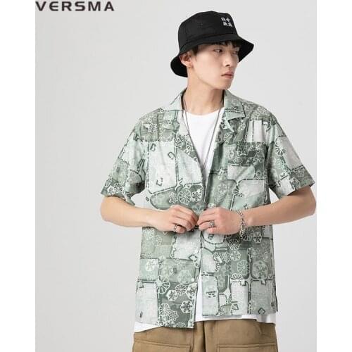 VERSMA Korean Harajuku Ulzzang Flower Print Shirt Men Women Spain Oversize Short Sleeve Hawaiian Vintage Shirt Men Dropshipping