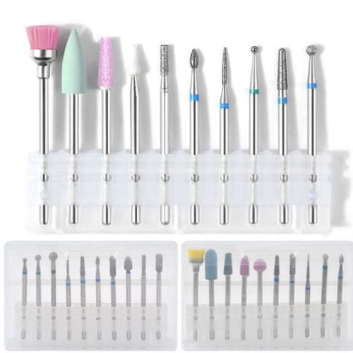 1 Box 10pcs Tungsten Steel Alloy Nail Polishing Head Set Grinding Machine Grinding Head Brush Exfoliating Polishing Tool
