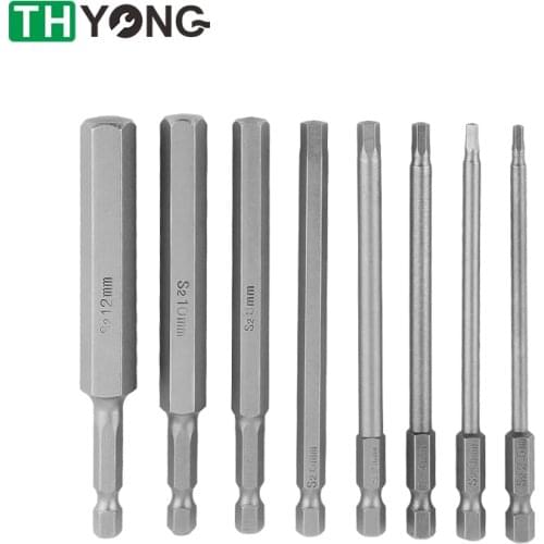 8Pcs 1/4 Inch Hex Shank 100mm Long Magnetic Hexagon Head Screwdriver Bit Set H2.5 H3 H4 H5 H6 H8 H10 H12 Drill