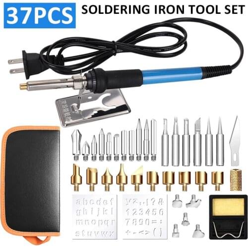 New 37Pcs 60W Wood Burning Pen Tool Soldering Iron Kit Pyrography Craft Tips New