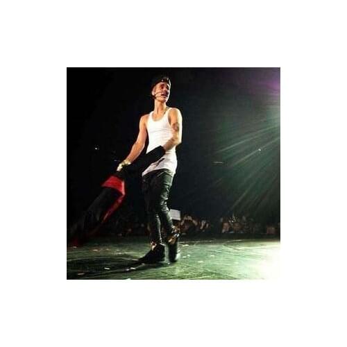 New Justin Bieber Same Style Mens Fashion Skinny Slim Zippers Pencil Pants Black Harem Pants Singer Stage Leather Trousers