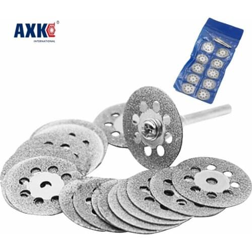 New Hot Sale 10Pcs 22mm Mini Sharp Diamond Cut Off Rotary Tool Cutting Disc Disks DIY Tools Accessories For Dremel with 2Pcs rod