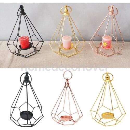 Geometric Diamond Shaped Alloy Framed Tea Light Candle Holder Candlestick for Cafe Bar Hanging Decor Photo Props