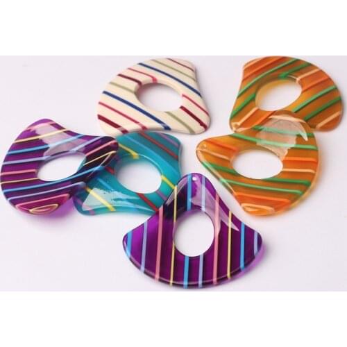 Acetic Acid Resin Charms Stripe Geometric Fan Shape Charms 45*47mm 6pcs/lot For DIY Charms For Jewelry Making Accessories