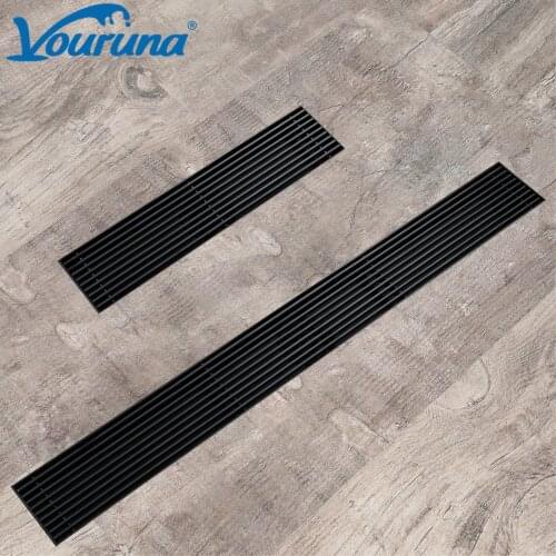 VOURUNA 304 Stainless Steel Floor Drain Black Rectangle 30cm/60cm Bathroom Hair Strainer Kitchen Toilet Anti-odor Shower Grate