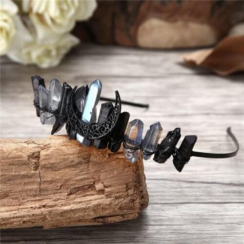 Luxury Crystal Crown Bridal Hair Accessories Wedding Handmade Retro Black Moon Tiara Crown Headband Frontlet Brides Hair Jewelry