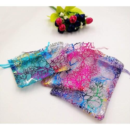 RUIDAY 13x18cm Organza Drawstring Gift Bag 100pcs Colorful Coral Jewelry Packaging Display Jewelry Pouches Gift Bags For Wedding