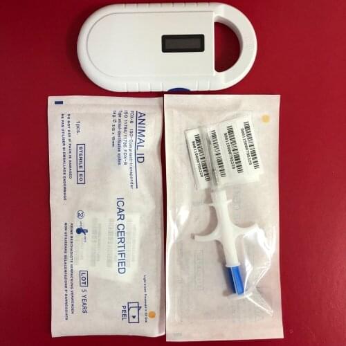 1pc ISO FDX-B Pet RFID Chip Reader Portable OLED Display Animal Microchip Scanner for Dog Cat Fish+2pcs 2*12mm Rfid chip Syringe