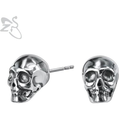ZS Punk Stud Earrings Skull Stainless Steel Jewelry for Men Hip Hop Ear Piercing Jewelry Rock and Roll Earring Biker Jewellry