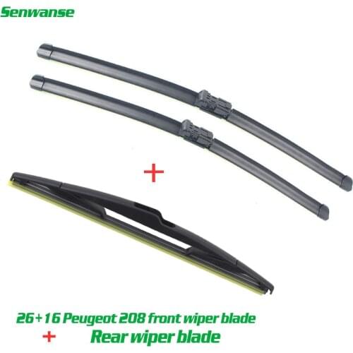Senwanse Front and rear Wiper Blades For Peugeot 208 2012-2016 High quality Windshield Windscreen wiper 26"+16"+14"