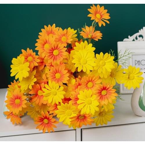 Silk Artificial Flowers Dasiy White 5 Heads Long Branch Bouquet Wedding Home DIY Decoration Accessories Holding Fake Flowers