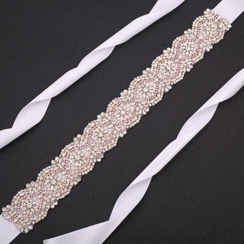 SESTHFAR Rhinestones Wedding Belt Luxury Rose Gold Bridal Dress Belt Hand Beaded Crystal Belt For Bridal Accessories