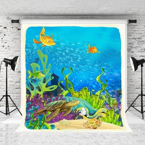 VinylBDS 5X7FT Newborn Underwater World Cartoon Animal For Children Kids Curtain Background Backdrop